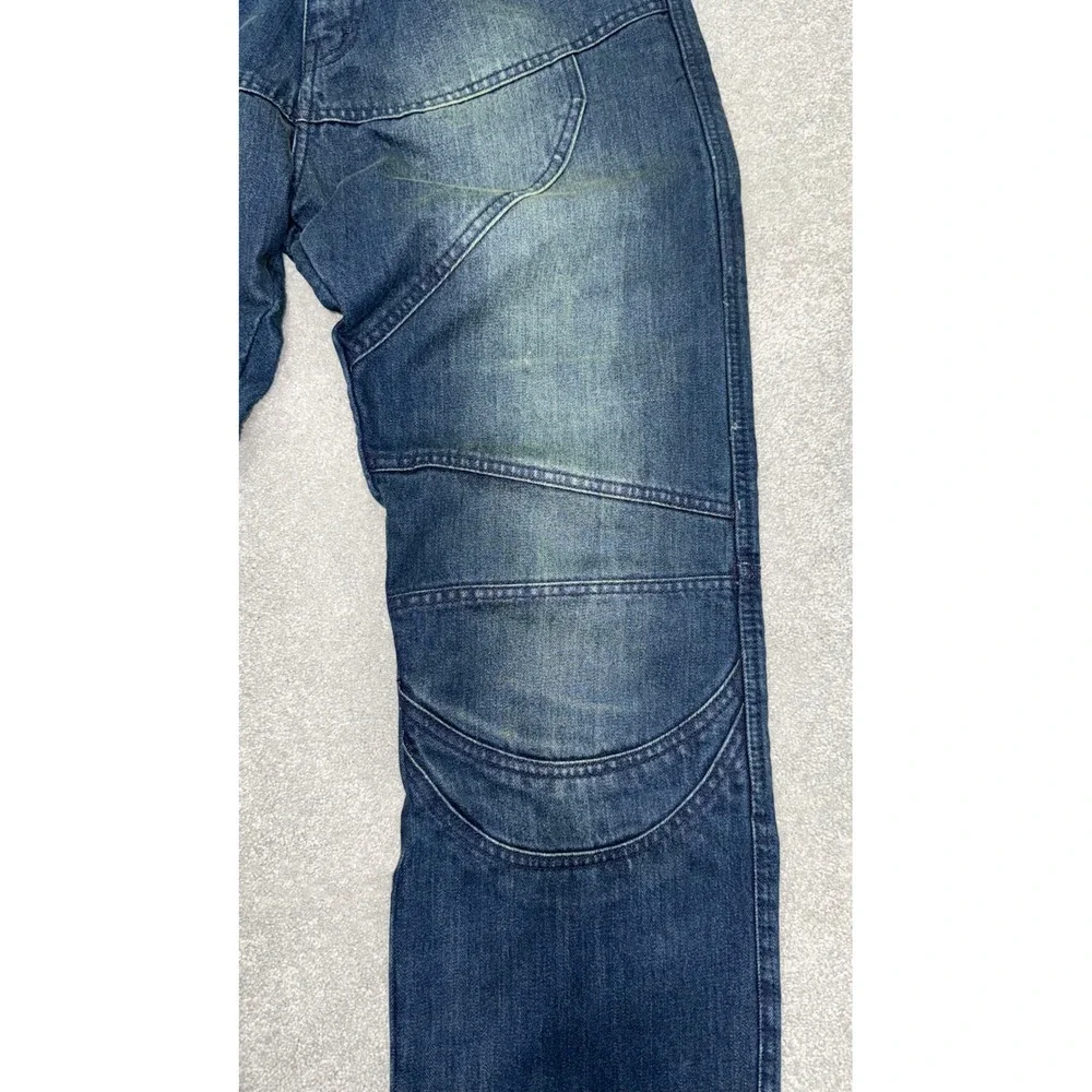 Craze Mens Straight Leg Jeans Blue Faded Wash Curved Seam Streetwear Denim - Picture 8 of 10